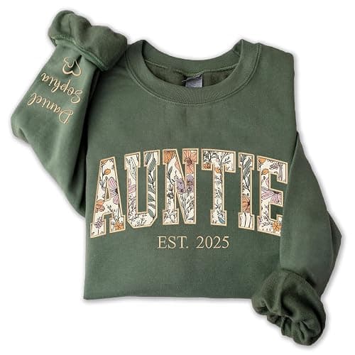 UrbanNEST Personalized Floral Embroidered Applique Auntie Sweatshirt For Women, Custom Auntie Gifts from Grandkids, Aunt Sweater, Tia Crewneck, Mother's Day Apparel, Lala Birthday, Aunt Gifts - Image 1