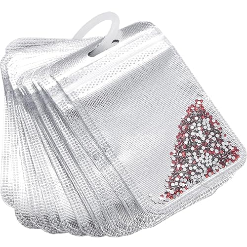 BEIQIYA 50pcs Self Sealing Bag for Diamond Beads, Reusable Diamond Art Beads Storage Bags with A Round Hanging Ring, Resealable Plastic Jewelry Pouch for Storing Gems Small Accessories- Silver - Image 1