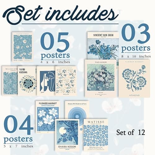Aroutde Light Blue Wall Art Matisse Modern Wall Decor Coquette Aesthetic Blue Pictures Canvas Gallery Prints For Living Room Bedroon Dorm Set of 12 (Unframed) thumbnail 2