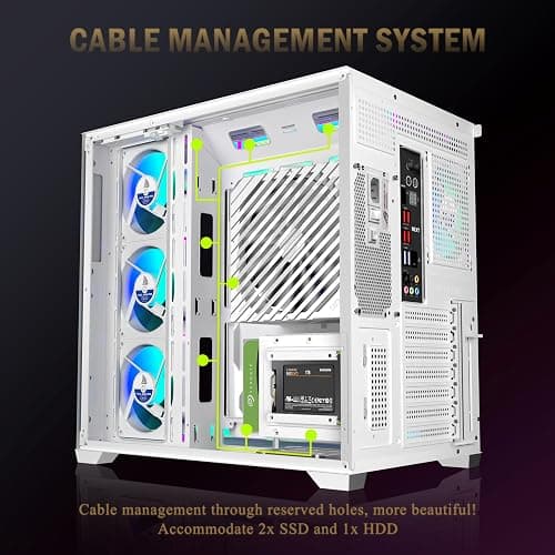 KEDIERS PC CASE 7 ARGB Fans Pre-Installed, Mid Tower ATX PC Case with Panoramic Tempered Glass, Gaming Computer Case,360MM RAD Support,White,K4 thumbnail 9