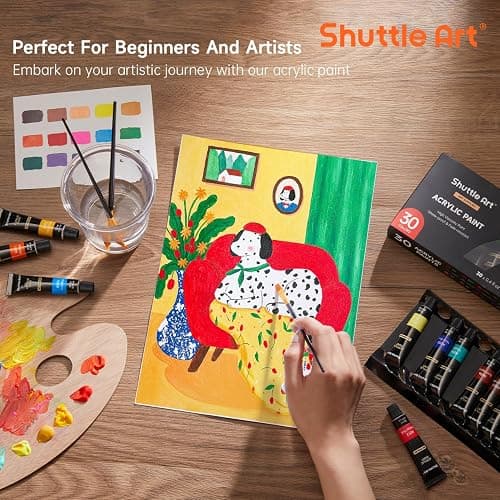 Shuttle Art Acrylic Paint Set, 30 x12ml Tubes Artist Quality Non Toxic Rich Pigments Colors Great for Kids Adults Professional Painting on Rocks Canvas Wood Clay Fabric Ceramic Crafts thumbnail 6