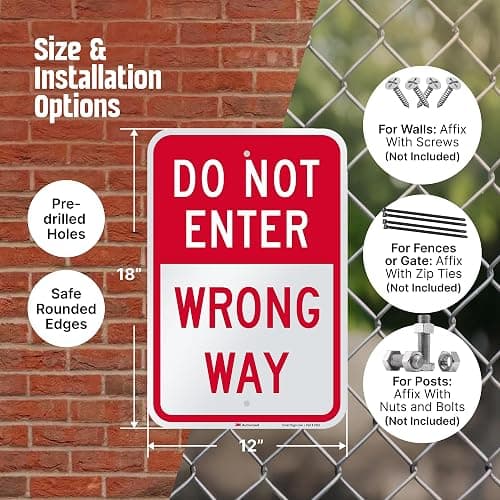 SmartSign 18 x 12 inch “Do Not Enter - Wrong Way” Metal Sign, 63 mil Aluminum, 3M Laminated Engineer Grade Reflective Material, Red and White, Made in USA thumbnail 5