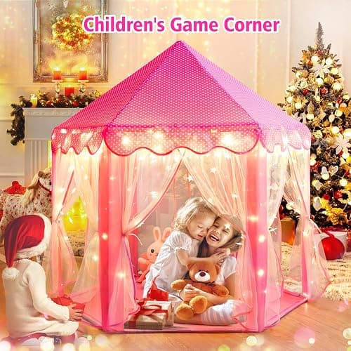 Monobeach Princess Tent Girls Large Playhouse Kids Castle Play Tent with Star Lights Toy for Children Indoor and Outdoor Games, 55'' x 53'' (DxH) - 01 Pink Tent with Little Star Lights thumbnail 4