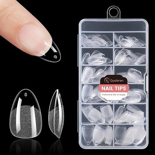 Quaferen Almond Nail Tips Short: 240pcs Pre-shape Acrylic Fake Nails Tips Almond Shape - 12 Sizes Soft Gel Full Cover Clear Gelly Press on False Tip for Nail Extension Salon Home thumbnail 8