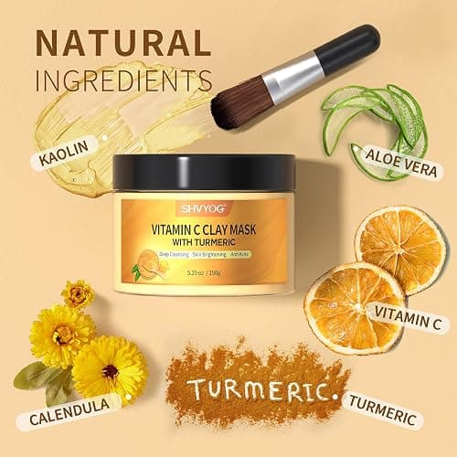 SHVYOG Vitamin C Face Mask with Kaolin Clay and Turmeric for Dark Spots, Dull Skin, Skincare Facial Mask for Controlling Oil and Refining Pores 5.29 Oz thumbnail 2