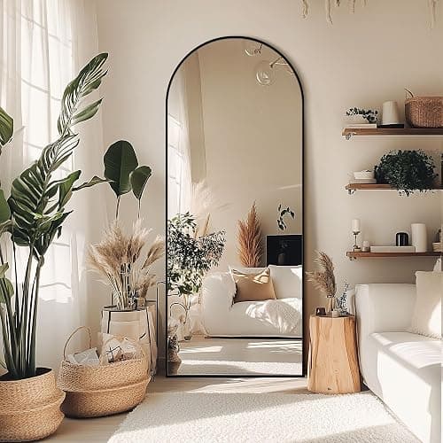 Novlux Full Length Mirror, 58" x 18.5" Arched Full Body Mirror Large Standing Floor Mirrors, Mirrors for Bedroom, Bathroom, Living Room Standing or Wall Leaning, Black - Image 1