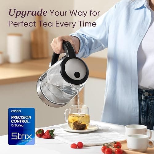 Cosori Electric Kettle, No Plastic Filter & Spout, 1.8Qt Tea Kettle & Hot Water Boiler For Coffee & Tea, Water Heater & Teapot, Automatic Shut Off, Borosilicate glass, Black, 1500W thumbnail 3