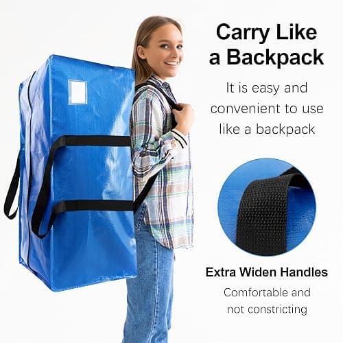 VELVETSURE Heavy Duty Extra Large Moving Bags W/Backpack Straps - Strong Handles & Zippers, Storage Totes For Space Saving, Fold Flat, Alternative to Box and Bin (Set of 6, Multicolor) thumbnail 4