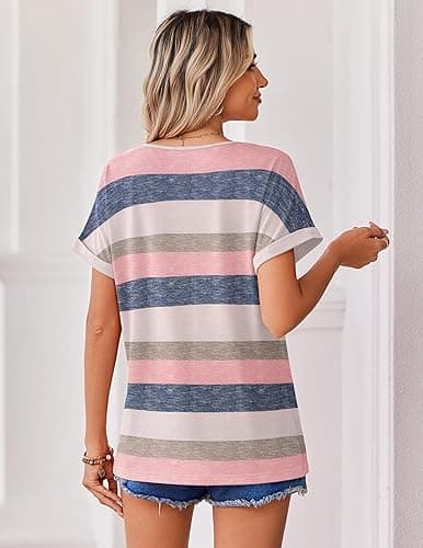 Zeagoo Womens Summer Tops Rolled Short Sleeve V Neck Shirts Casual Dressy Business Work Blouses Outfits thumbnail 7