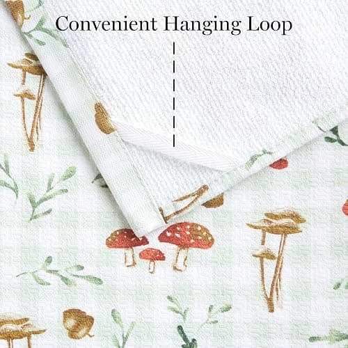 Martha Stewart Autumn Harvest Mushroom Plaid Kitchen Towel 3-Pack Set, 100% Cotton with Absorbent Terrycloth, Decorative Kitchen Towels, Burnt Orange/Green/White, 16"x28" thumbnail 6