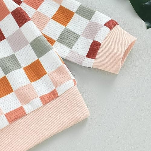 Karwuiio Toddler Baby Boy Girl Clothes Checkerboard Print Long Sleeve Sweatshirt Tops and Pants Fall Clothing Set thumbnail 5