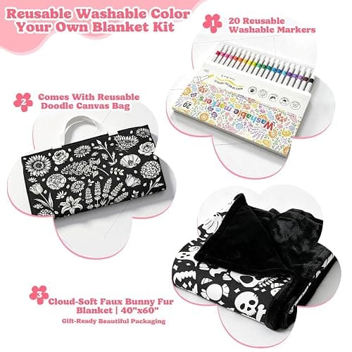 ROYAMOON Halloween Boo Washable Coloring Blanket Kit for Kids & Adults | 20 Washable Markers, 40x60 Inch, Ages 3+, Reusable Arts and Crafts Gift, Ideal for Family Decor, Daily Use and Travel thumbnail 3
