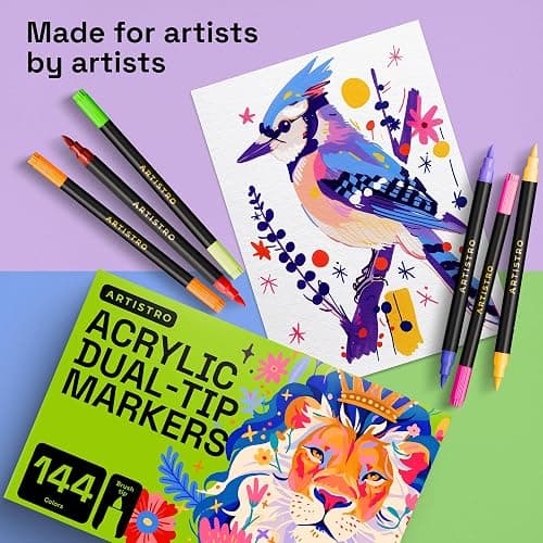 ARTISTRO Paint Markers - Acrylic Pens for Rock, Glass, Fabric, DIY - Art Supplies - 72 Dual Brush Tip Markers thumbnail 7