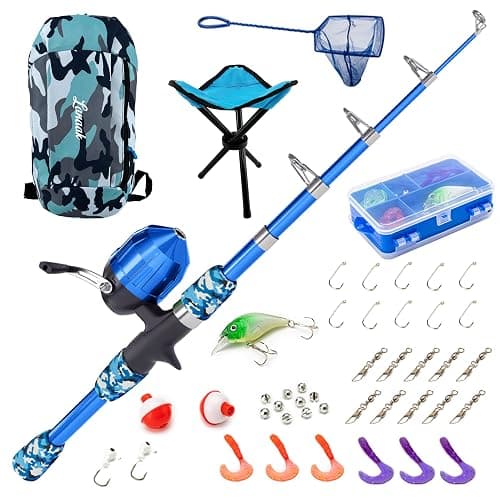 Lanaak Kids Fishing Pole, Kids Portable Telescopic Fishing Rod Set, Tackle Box and Fishing Net Combo Kit, Kids Fishing Gear for Boys and Girls Age 5-10 and Youth - Image 1
