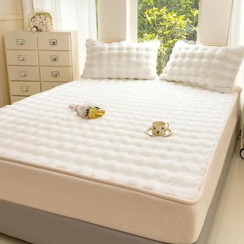 H&D Bedding Queen Sheet Set – 3 Piece Bed Sheets for Queen Size Bed, Luxury Soft and Breathable Faux Fur, Includes 1 Comfy Bubble Sheet, and 2 Pillowcases (Ivory, 3-Piece Set) thumbnail 3