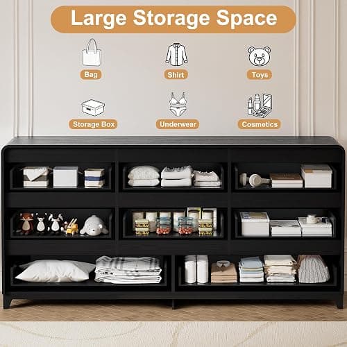 Fluted Dresser for Bedroom with 8 Drawers, 55.1" Wide Modern Chest of Drawers with Metal Handle, TV Stand Wood Dresser Closet Organizers and Storage Drawer for Living Room, Bedroom, Hallway, Black thumbnail 3