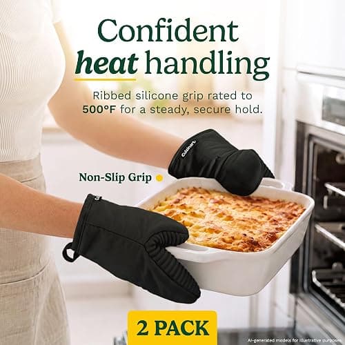 Cuisinart Mini Oven Mitts, 2-Pack 5"x8.5", Heat Resistant 500F | Compact pot holder for baking, air fryer, and cookware, silicone non-slip grip, hanging loop, fits either hand, wipes clean thumbnail 2