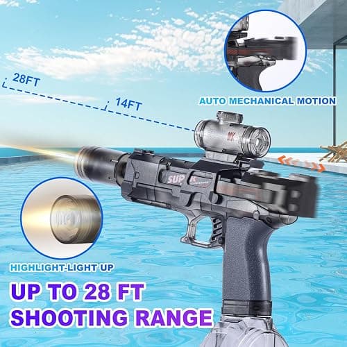 Sidypro Electric Water Gun with Long Range,LED Light Automatic Squirt Gun for Kids and Adults,Outdoor Long Distance Water Pistol for Pool Beach Summer Swimming Party (Black) thumbnail 4