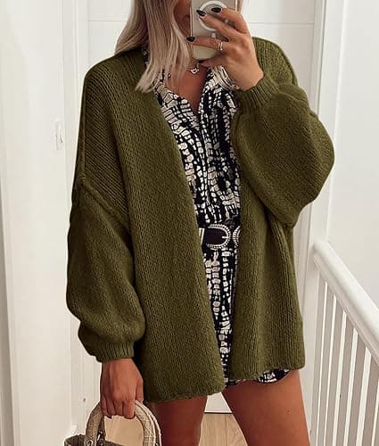 PRETTYGARDEN Womens Oversized Cardigan Sweaters 2026 Fall Long Lantern Sleeve Knit Open Front Lightweight Sweater thumbnail 4