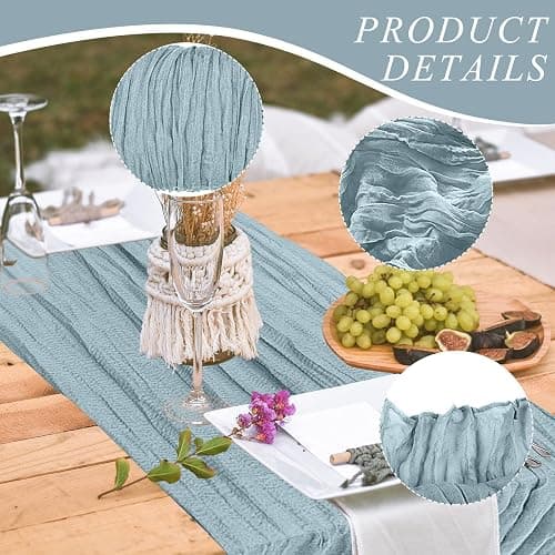 12 Pack Cheesecloth Table Runner, Runner Gauze Boho Wedding Decor Romantic Table Runner for Wedding Birthday Party(35" x 118")(Grayblue) thumbnail 4