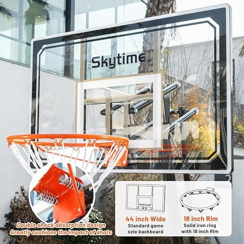 Skytime Basketball Hoop 44&48 Inch Backboard Portable Basketball Goals Outdoor,5.3-10ft Stepless Regulation Crank Adjust Basketball Goal System thumbnail 2