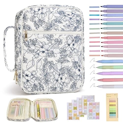 Bible Cover Case for Women Large Bible Cover with Durable Handle Quilted Bible Carrying Case for Girls Bible Study Supplies Accessories (Big Blue Flower, Big Blue Flower) - Image 1