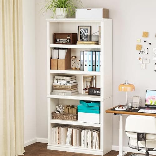Bevfint 70-Inch Tall White Bookcase, 5 Tiers Shelves Open Storage Bookshelf, 33 in Wide Anti Tipping Indoor Furniture, Book Cases for Home Library Office Bedroom School thumbnail 9