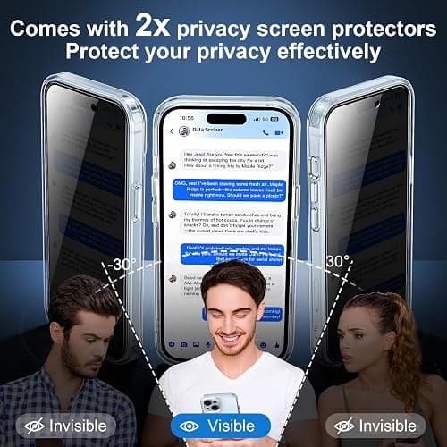 Helssitot Coque Magnétique pour iPhone 15 avec 2 Verre Trempé Anti-Espion Compatible avec MagSafe Militaire Étui Housse Antichoc Bumper Militaire 6,1 Pouces-Transparente thumbnail 2