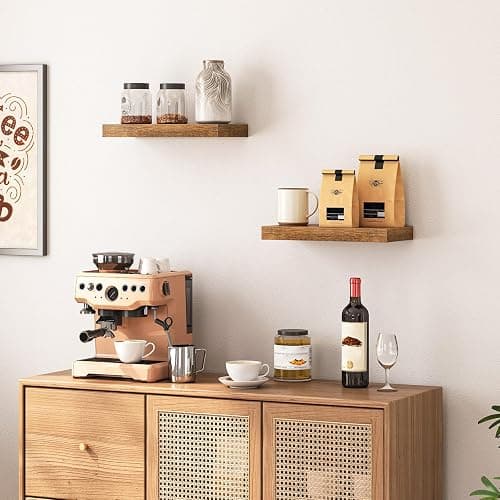 HOOBRO Floating Shelves for Wall, Wall Mounted Shelf Set of 2, 15.7" Hanging Shelf with Invisible Brackets, for Wall in Bathroom, Bedroom, Toilet, Kitchen, Living Room, Office, Rustic Brown BF40BJ01 thumbnail 9