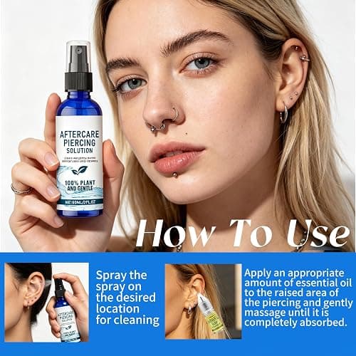 Piercing Aftercare Kit: Keloid Bump Care, Piercing Hole Maintenance (10ml), Piercing Aftercare Spray (60ml), Saline Aftercare Spray for Ear Nose Belly Septum Body, Gently Refreshes & Soothes thumbnail 4