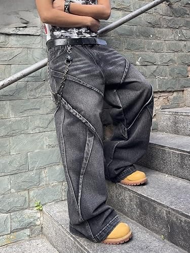 DFGIGT Mens Baggy Jeans Patchwork Y2k Hip Hop Wide Leg Denim Pants Casual Loose Fit Trousers Streetwear thumbnail 4