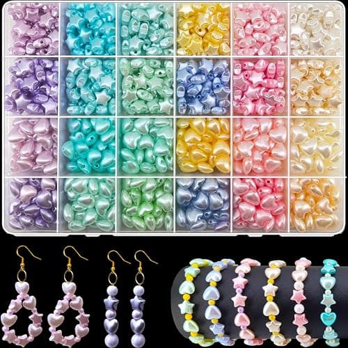 1000Pcs Acrylic Star Beads Hart Beads for Bracelet Jewelry Making, Pearlescent Acrylic ABS Pastel Colorful Cute Assorted Aesthetic Kawaii Bead for DIY Necklace Keychain Earing Phone Charms - Image 1