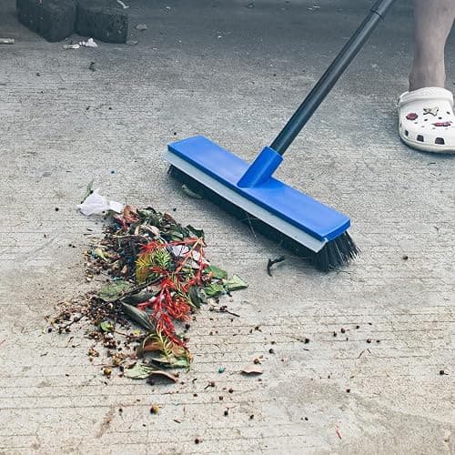 16 Inch Push Broom Outdoor 2 in 1 with Rubber Squeegee and Stiff Bristle Deck Brush 58" Long Handle for Deck Patio Garage Warehouse Driveway Concrete Floor Cleaning Scrubbing(Blue) thumbnail 6
