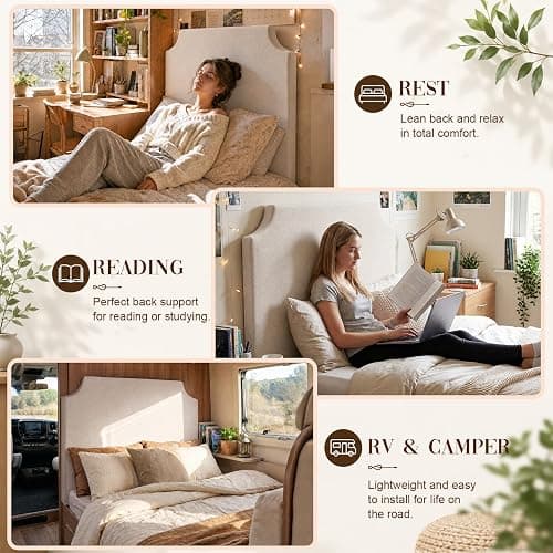 Fumete Upholstered Twin/Twin XL DIY Headboard 40" W x 36" H, College Bedding Headboard Wingback, Cream Beige Linen Cushion, No Assembly Required and Compression Packed thumbnail 7