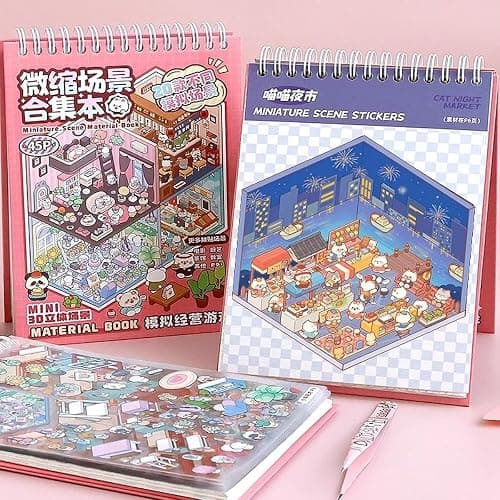 20 Sets 3D Sticker Therapy Scene Material Book,DIY 3D House Stickers Set for Adults,Rich Collection of 3D Space Stickers and Storage Spiral Notebook,Room Stickeer Book for Adults Kids thumbnail 6