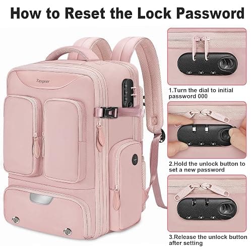 Taygeer Vacuum Backpack, Expandable Vacuum Seal Carry on Backpack with Rain Cover, 17'' laptop Compression Backpacks Travel with Shoe Compartment, TSA Approved Personal Item Compression Back Pack,Pink thumbnail 7