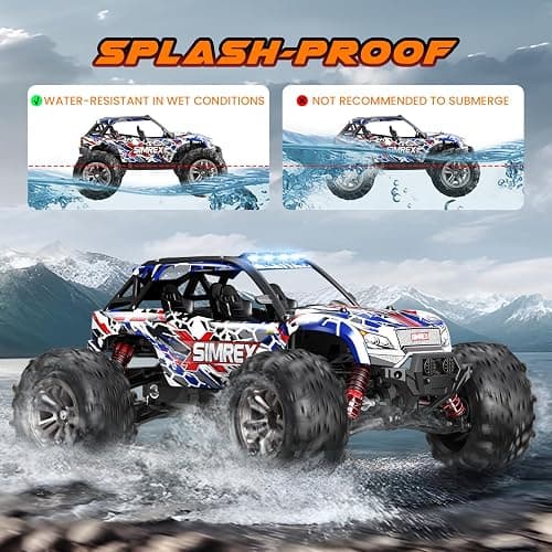 SIMREX 1/16 Scale Hobby RC Car, 36 KPH High-Speed 4WD RC Truck, 2.4 GHz Remote Control Car, All-Terrain Electric Vehicle, 4X4 Remote Contral Moster Truck for Kids and Adults thumbnail 7