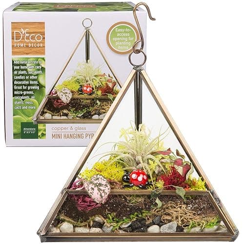 D'Eco Glass Mini Triangle Display (5x5x5) - Copper Tabletop or Hanging Planter Terrarium for Home Decor - Fill w/Succulents, Holiday Decorations, Mini Trees & Ornaments - Xmas Gift for Plant Lovers - Image 1