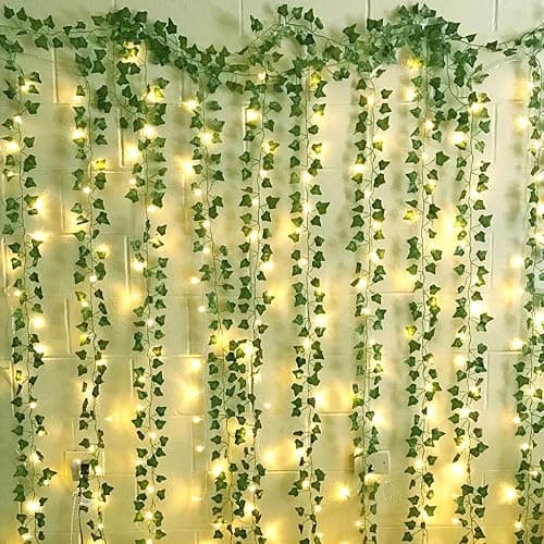 12 Packs Artificial Ivy, 84FT Garland Hanging Plants Fake Vines with 200 LED String Light for Bedroom Wedding Party Garden Wall Room Home Decor - Image 1