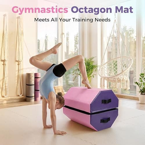 Detachable Octagon Gymnastics Mat, Home Tumbling Mat, Skill Shape Tumbling Backbend Trainer Exercise Mat, with High-Density Foam & Waterproof Cover, for Gym Cheerleading, Martial Art, 17"X17"X23" thumbnail 6