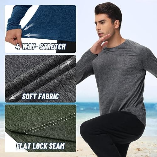 3 Pack Long Sleeve Shirts for Men - Quick Dry Moisture Wicking UV Sun Protection T-Shirts for Fishing Workout Athletic Gym thumbnail 3