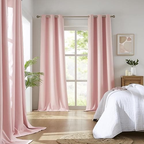DUALIFE Solid Pink Curtains 84 Inches Long Baby Pink Blackout Curtain Panels/Drapes for Girls Bedroom Decor Grommet Room Darkening Thermal Insulated for Baby Nursery 42''x 84'' Set of 2 Panels thumbnail 3