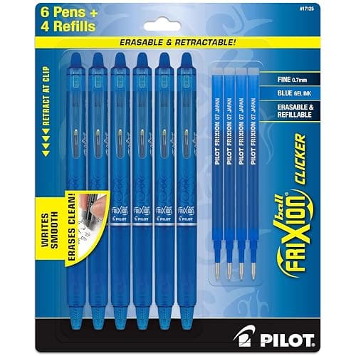 PILOT FriXion Erasable Pens Fine Point, 0.7 mm - for Rocketbook & Notebook, Pack of 6 Blue Erasable Gel Pens + 4 Bonus Refills - Image 1