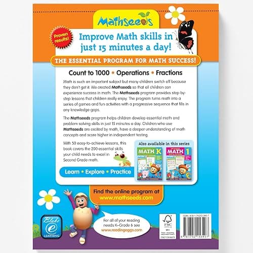 Kindergarten, 1st Grade & 2nd Grade Math Workbook Ages 4-8, 600 Essential Lessons, Numbers, Operations, Fractions, Shapes, Worksheets + Yearly Planner, 260 Full Color Pages Each, Mathseeds thumbnail 7