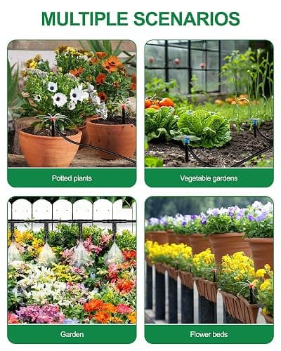 IRRIGARDENER Drip Irrigation System, Automatic Garden Watering System with 180FT 1/2” & 1/3” Tubing, Dual Faucet, Adjustable Nozzle Emitters for Garden, Greenhouse, Lawn, Potted Plants thumbnail 7