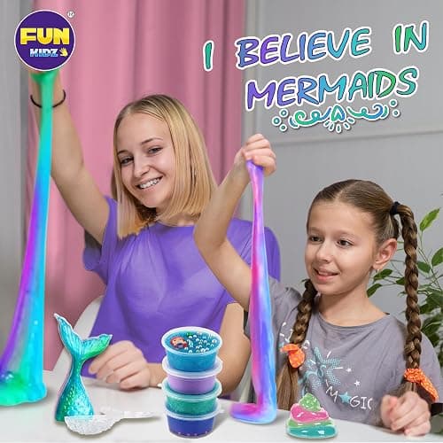 Summer Gift Mermaid Slime Kit for Girls, FunKidz Shimmer Slime Making Kit for Kids Age 8-12 DIY Soft Glitter Glossy Metallic Slime Toy thumbnail 4