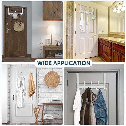 TICONN Over The Door Hooks, 5 Heavy Duty Tri Coat Rack All Metal Coat Hanger for Bathroom Bedroom Dorm (White, 1PK, Fit 1-3/8" Doors) thumbnail 6