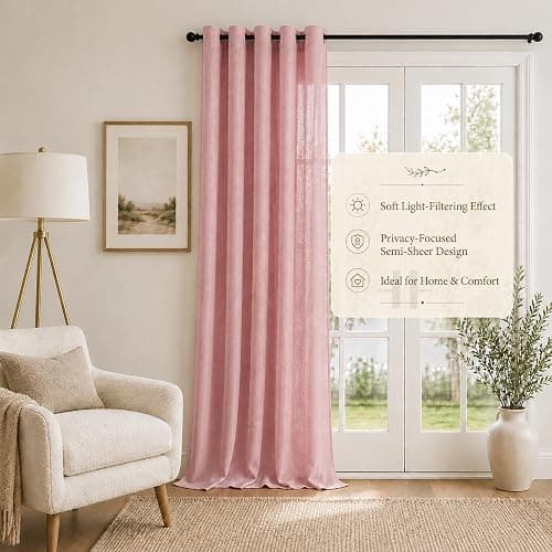 MEETSKY Pink Curtains for Girls Bedroom 96 Inches Long Light Filtering Semi Sheer Curtains for Living Room Grommet Nursery Window Drapes Privacy Soft Boho Farmhouse Style, 52" x 96", 2 Panels thumbnail 5