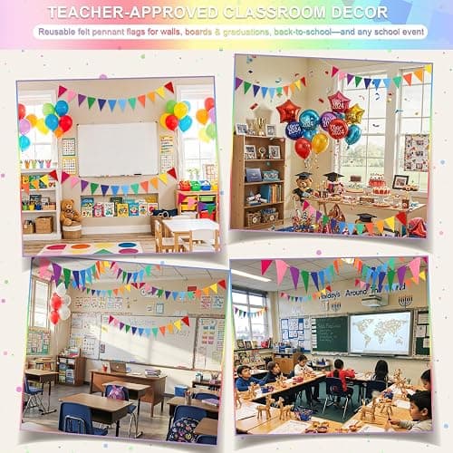 LITAUS Pennant Banner Flags - 6-Pack Pre-Strung Rainbow Party Garland | Felt Triangle Bunting for Birthdays, Baby Showers, Weddings, Pride, Carnival and Festival Decorations thumbnail 7
