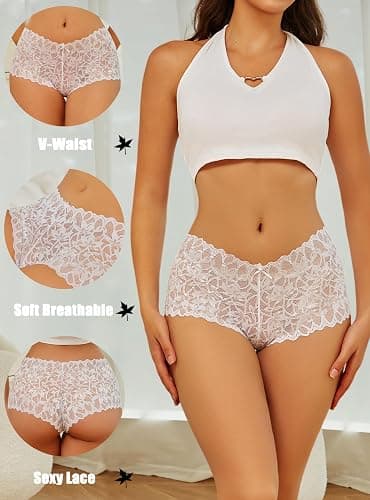 ALL OF SHE Sexy Underwear Panties for Women Cheeky V Waist Lace Boyshorts Plus Size Underwear Women 5 Pack thumbnail 3